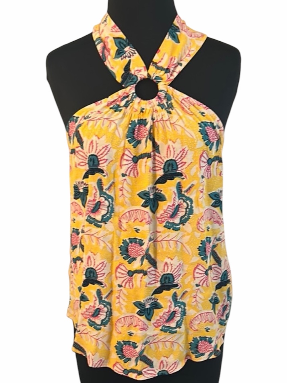 Anthropologie Maeve Mica Sleeveless Blouse Yellow Floral Halter Neck Size 8